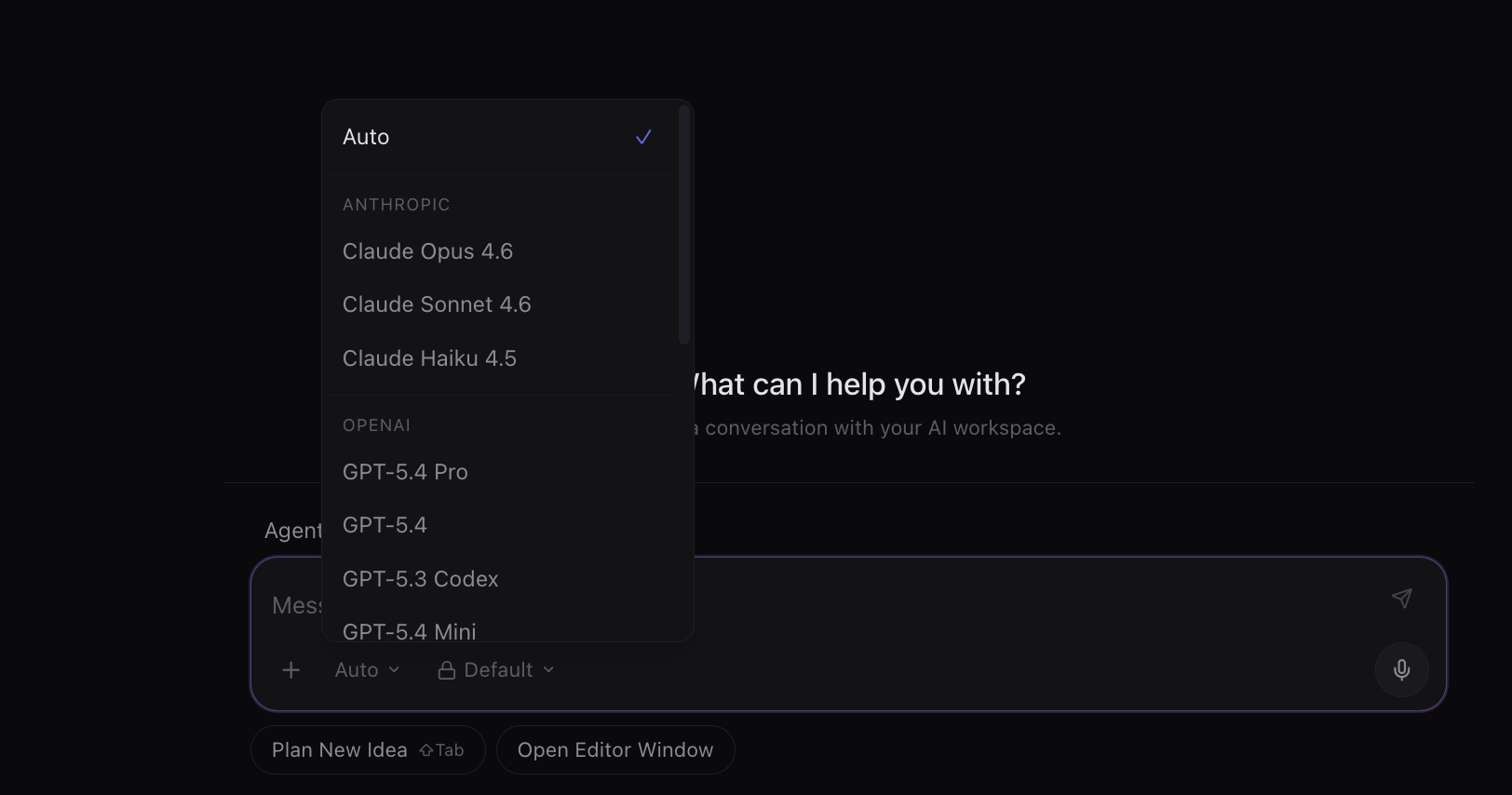 Model selector dropdown