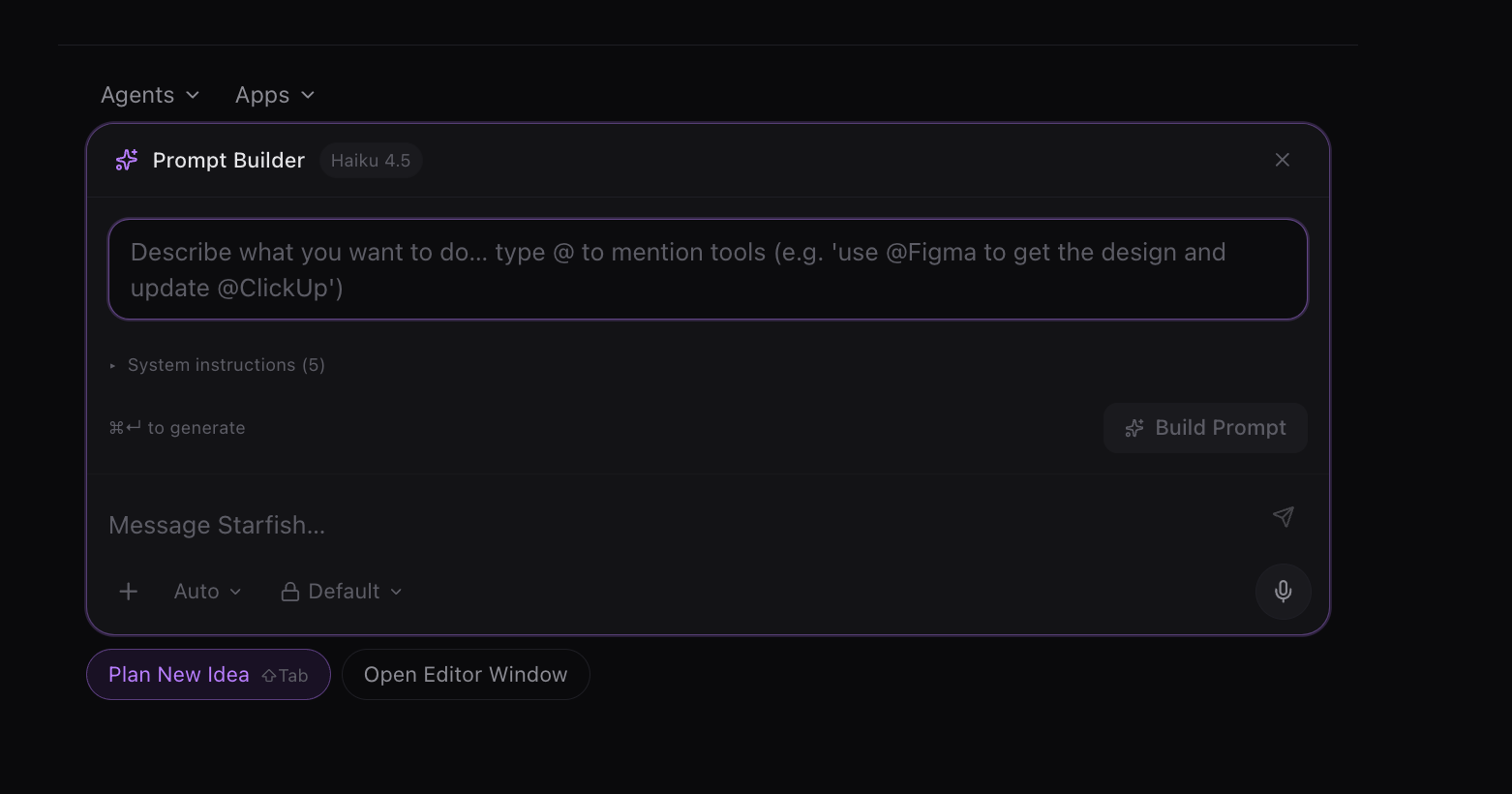 Prompt Builder panel